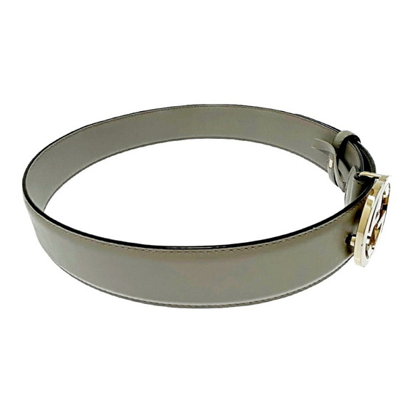 Gucci Interlocking GG Buckle Leather Belt Grey Gold - Picture 3 of 9